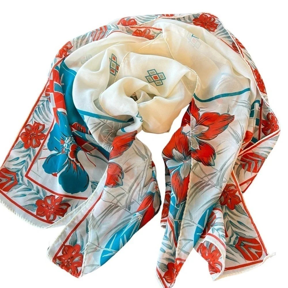 Vintage Floral Bright Colored Rectangle Scarf